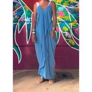 Free People Beach Blue Positano Flowy strappy Maxi Dress size Medium